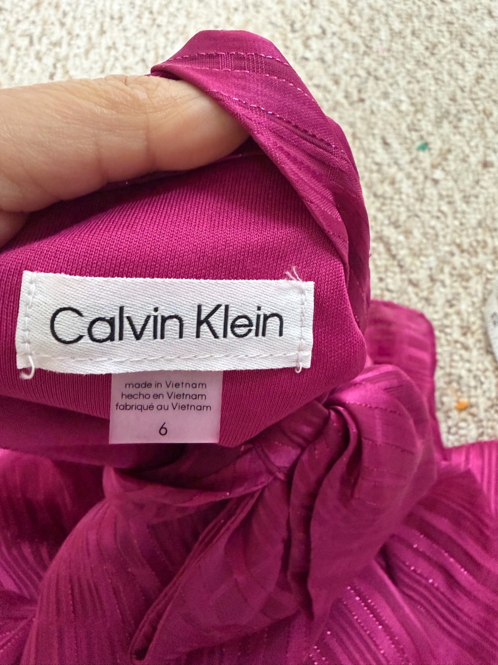 Calvin Klein Fuchsia Tie-Neck Ruffle Dress size 6 - Picture 2 of 8